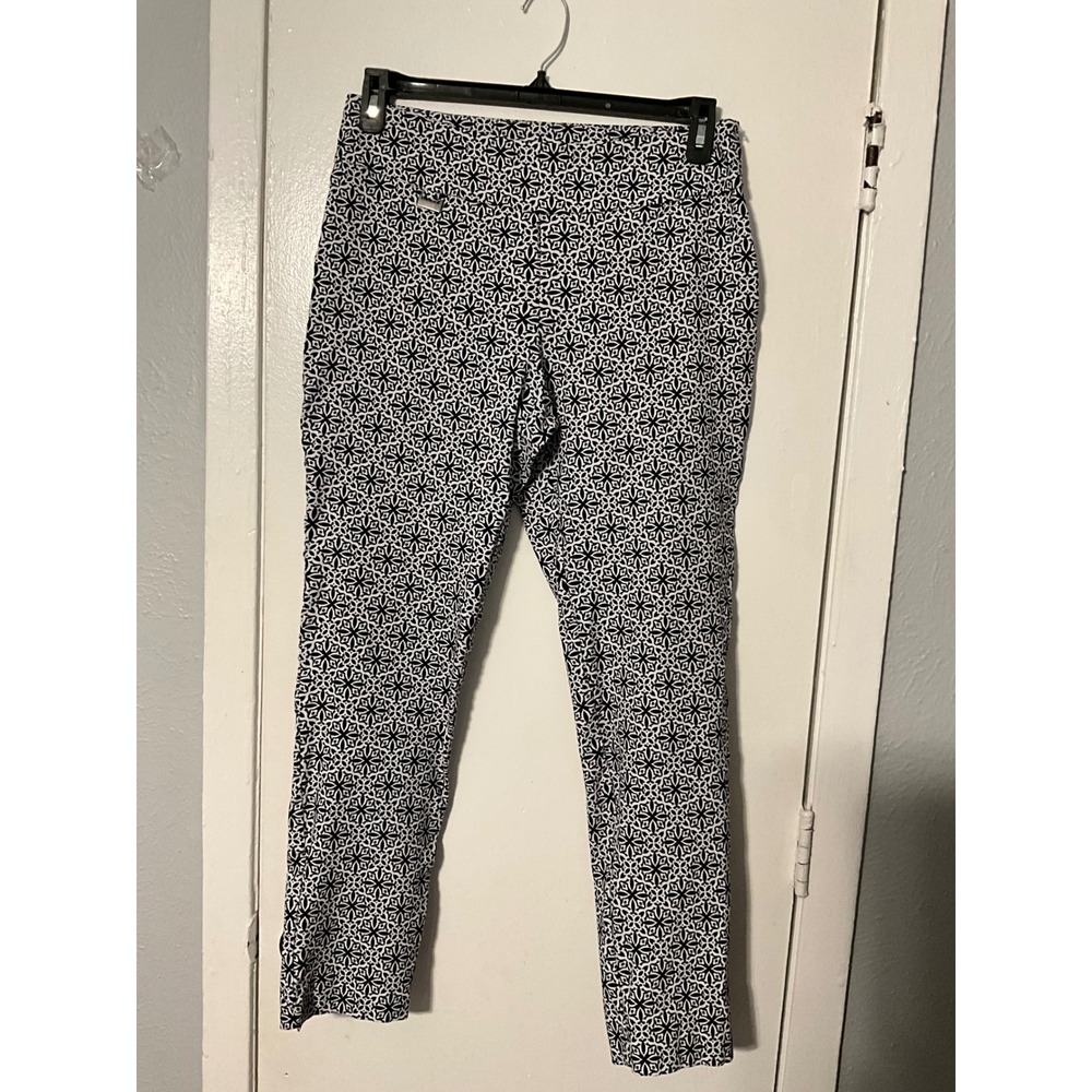 Peck & Peck Womens Navy White Geometric Print Ankle Pants Size 12 Stretch Slim